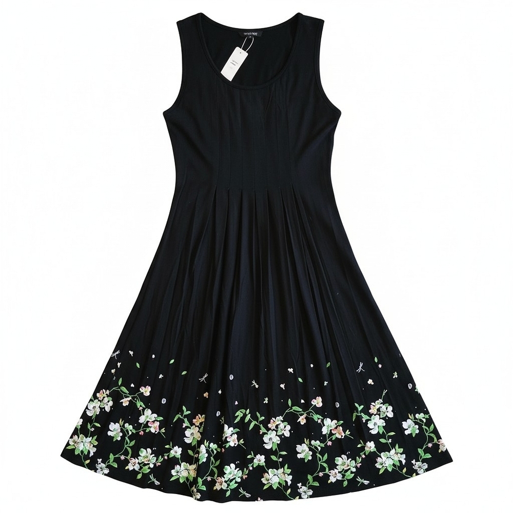 NWT! Boutique Black Sleeveless Floral Hem Fit-and-Flare Dress
